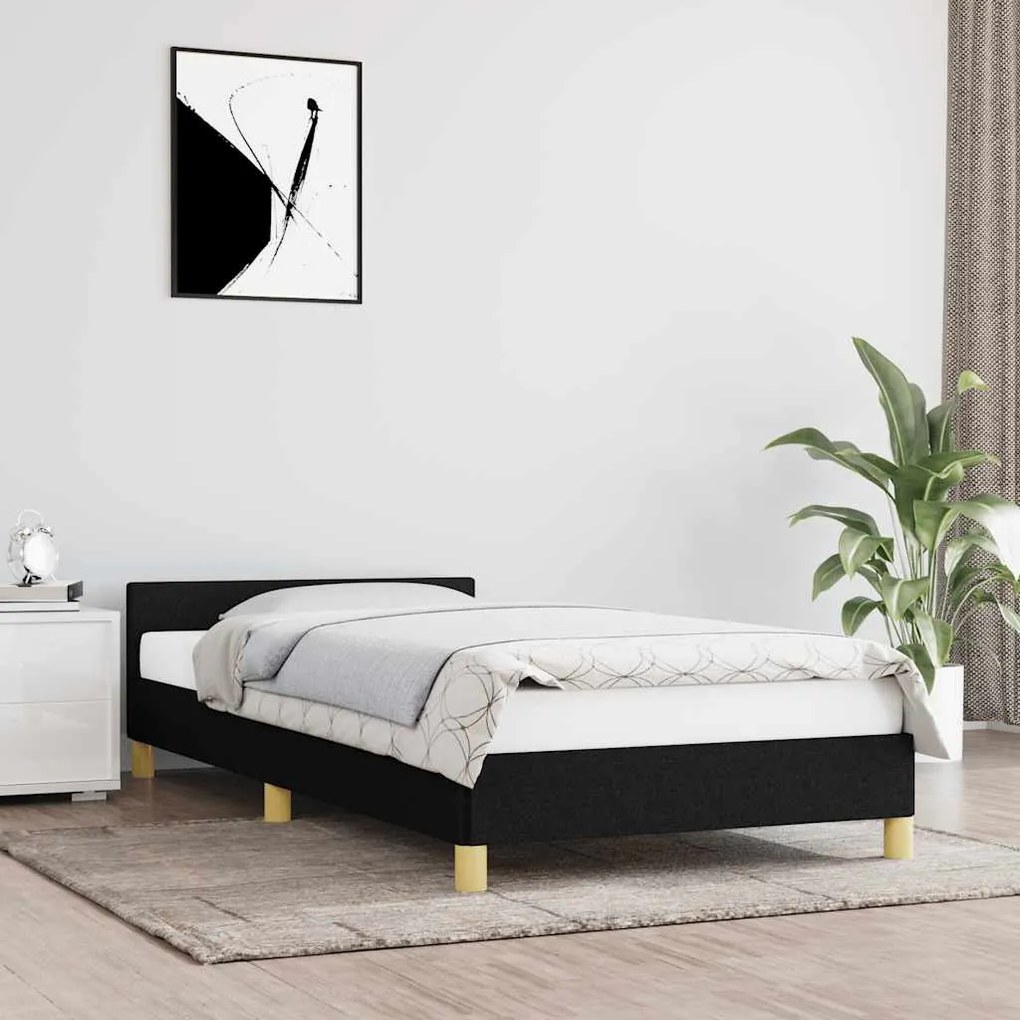 Estrutura cama c/ cabeceira sem colchão tecido 90x190 cm preto