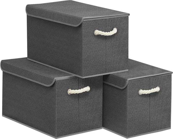 Conjunto de 3 Caixas de armazenamento com tampa, cinza ardósia