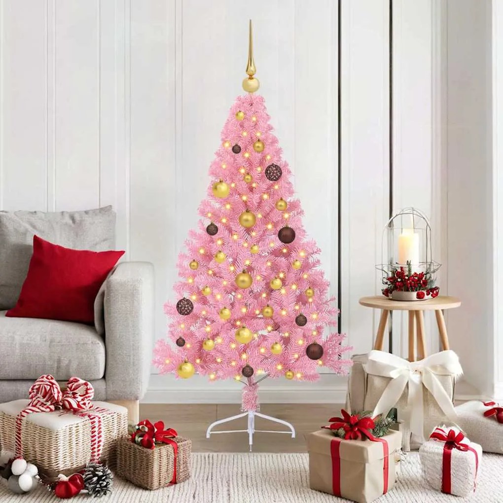 vidaXL Árvore de Natal Artificial Pré-iluminada Rosa 150 cm PVC