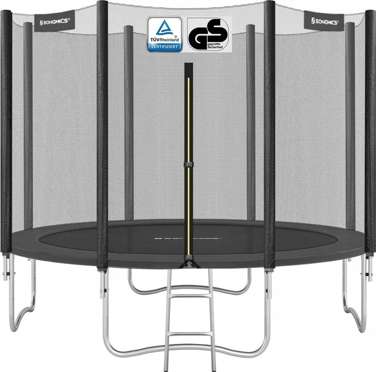 Trampolim de 305 cm com rede de segurança de 180 cm e varas pretas