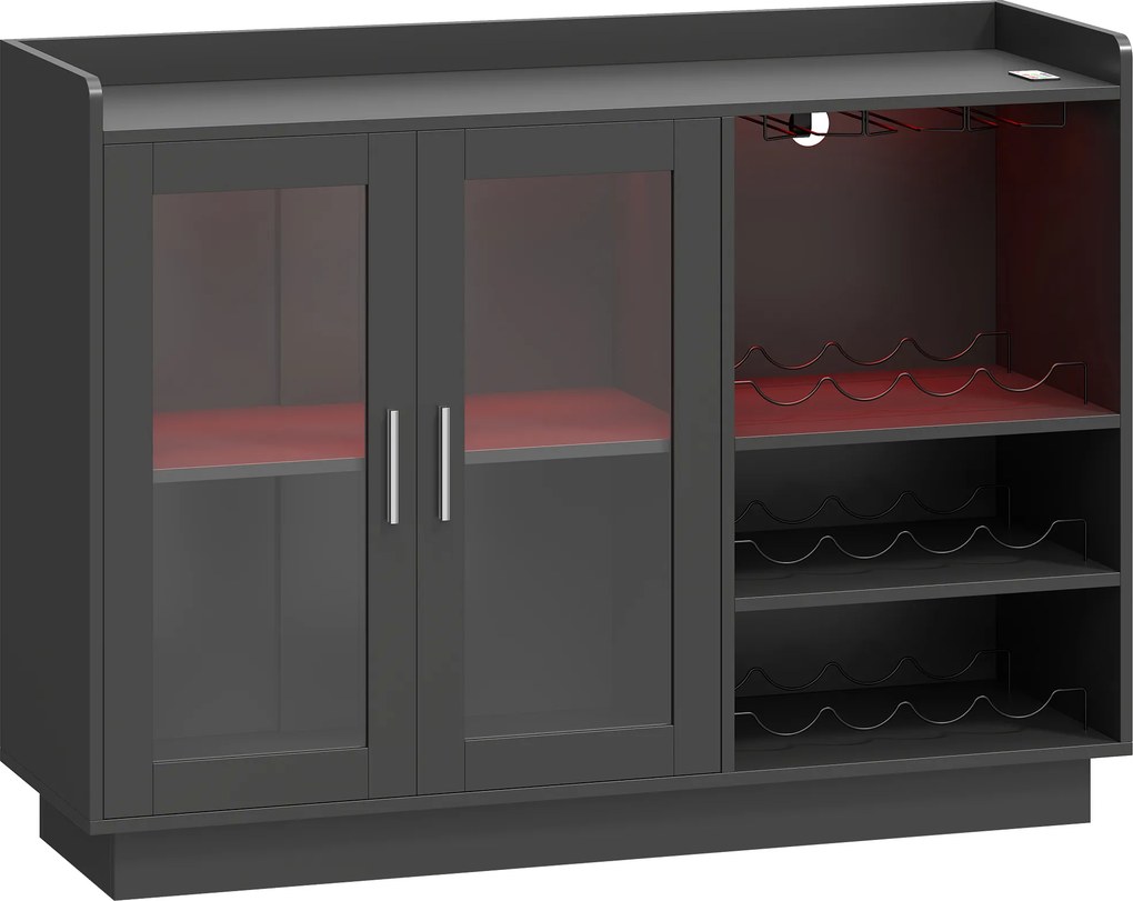 HOMCOM Armário de Vinhos 12 Garrafas com Iluminação LED RGB Multifuncional Móvel de Bar Porta-Garrafas para Sala Jantar Estar Preto | Aosom Portugal