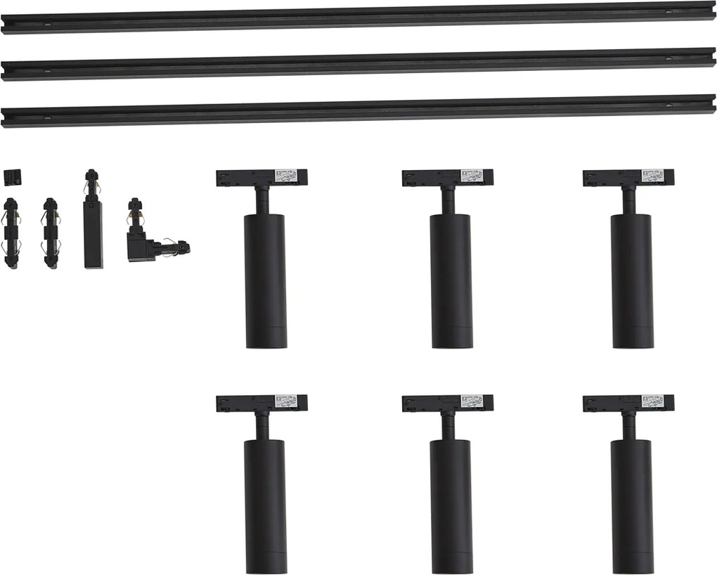 Sistema de iluminação de trilho moderno com 6 focos preto 1-fase - Slimline Uzzy