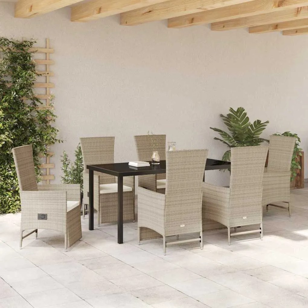 Conjunto de Cadeiras de Jardim Reclináveis 7 pcs Bege
