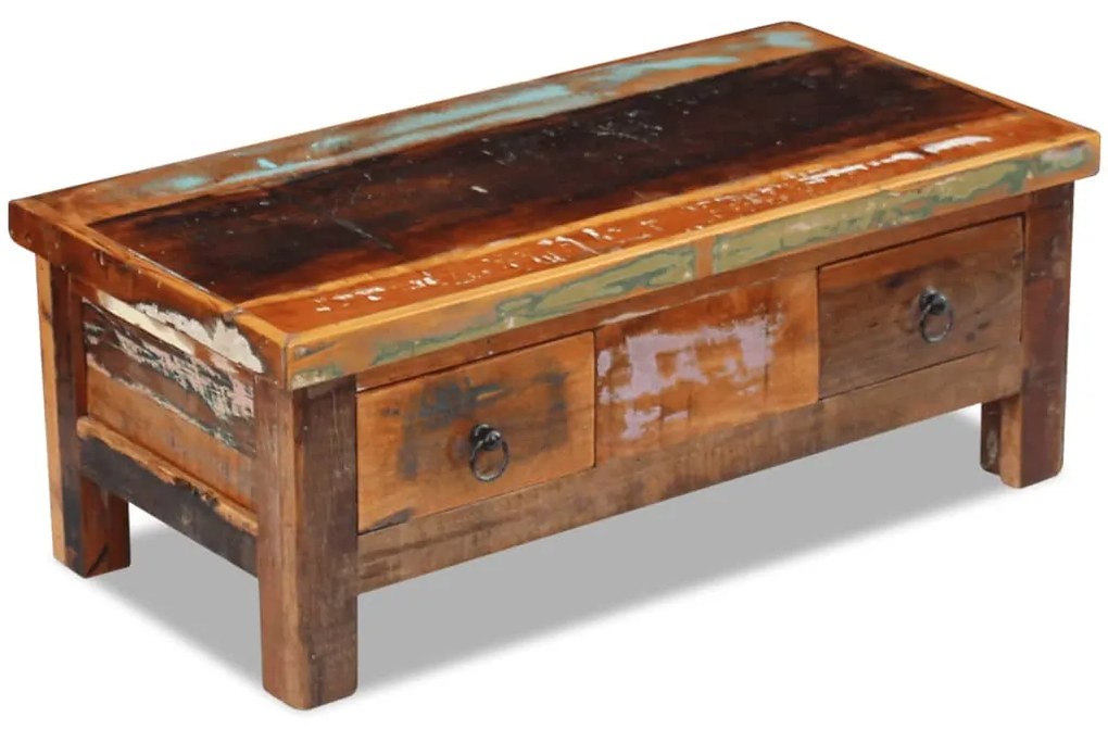Mesa de centro + gavetas 90x45x35 cm madeira reciclada maciça