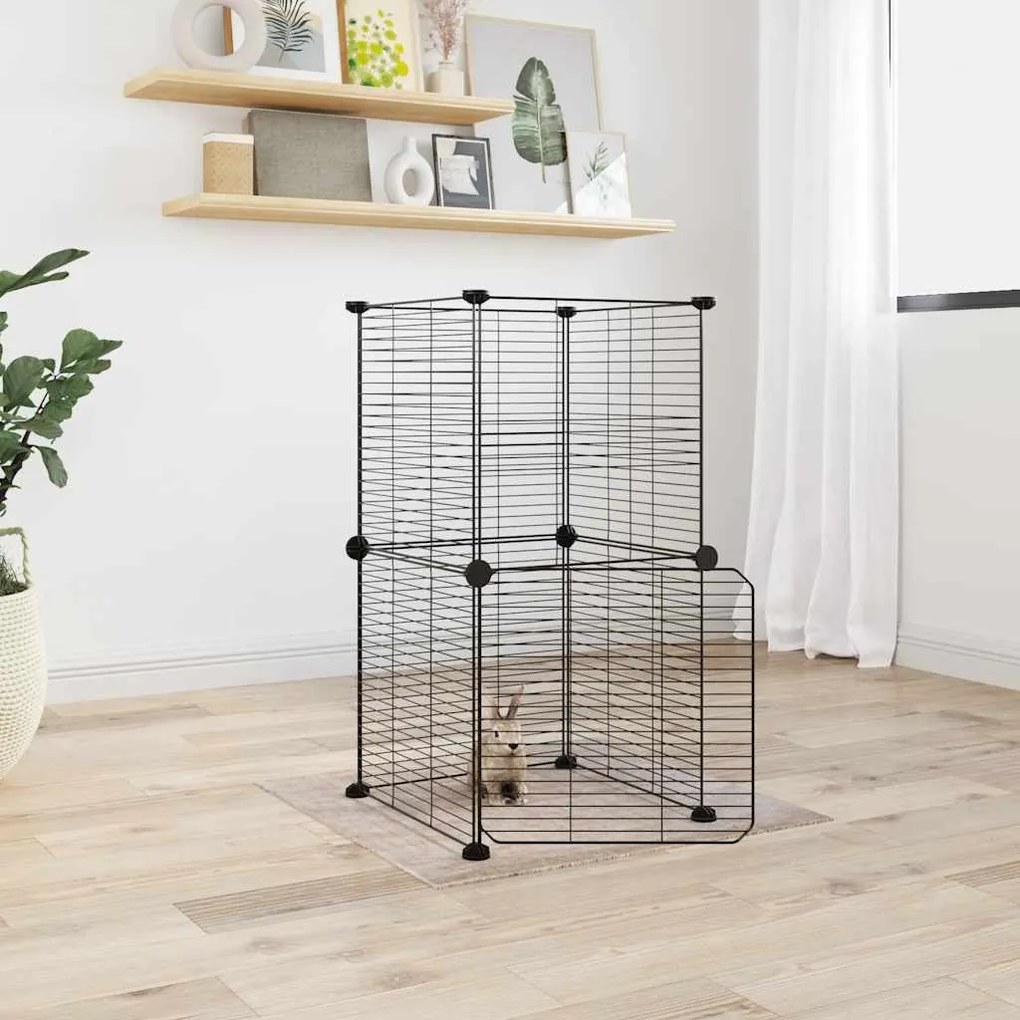Gaiola p/ animais de 8 painéis c/ porta 35x35 cm aço preto