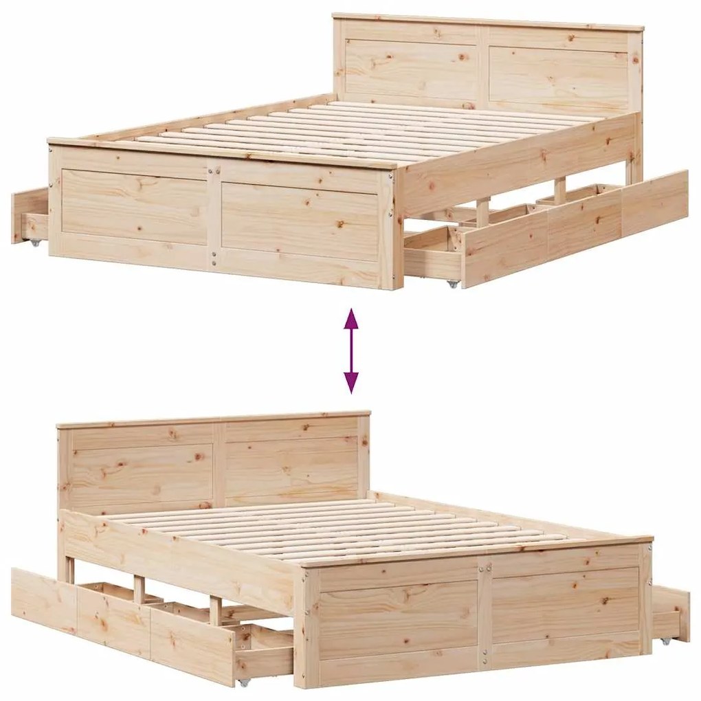 Cama sem colchão com cabeceira 140x190 cm pinho maciço