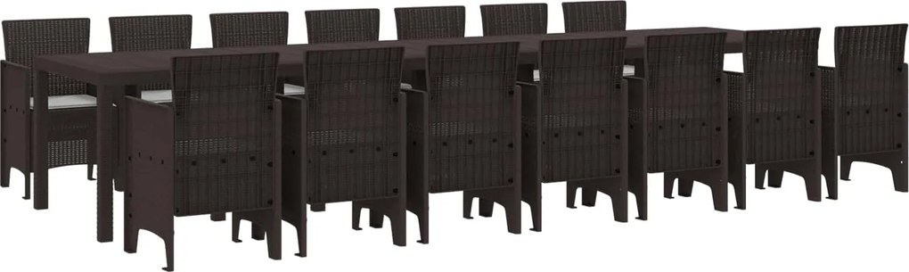 vidaXL Conjunto de Jantar para Jardim com Almofadas 15 pcs Castanho PP