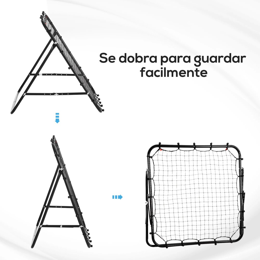 Rede de Rebote de Metal com Ângulo Ajustável e 20 Cordas Elásticas para Treinamento de Futebol 96x80x96 cm Preto