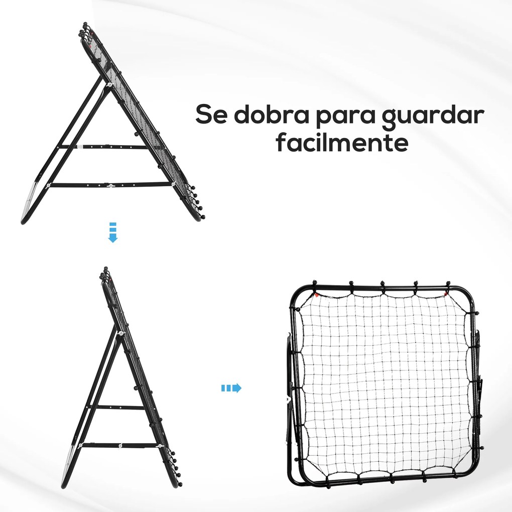 Rede de Remates de Metal com Ângulo Ajustável e 20 Cordas Elásticas para Treinamento de Futebol 96x80x96 cm Preto