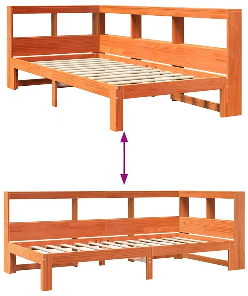 Cama com estante sem colchão 75x190cm pinho maciço castanho-mel