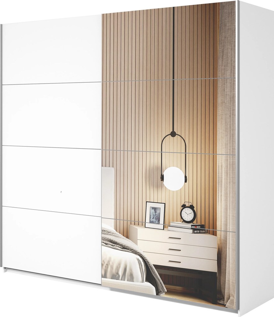 Roupeiro Melvele 111, Branco, 210x221x61cm, Portas para roupeiro: Deslizante, Número de prateleiras: 5, Número de prateleiras: 5