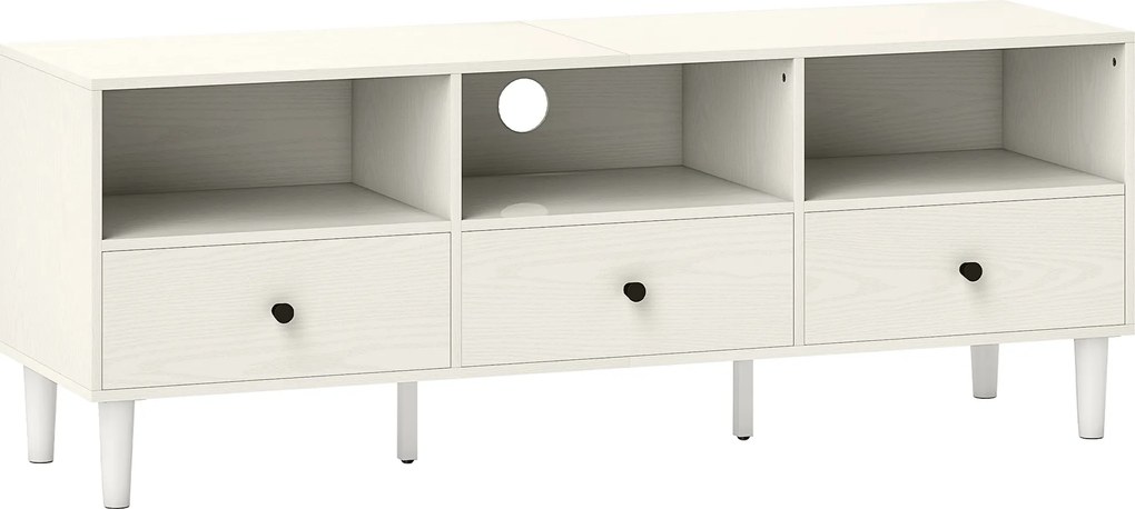 HOMCOM Móvel de TV Moderno com 3 Compartimentos Abertos 3 Gavetas para Televisão de 45/55/65 Polegadas 120x34x45 cm Branco | Aosom Portugal