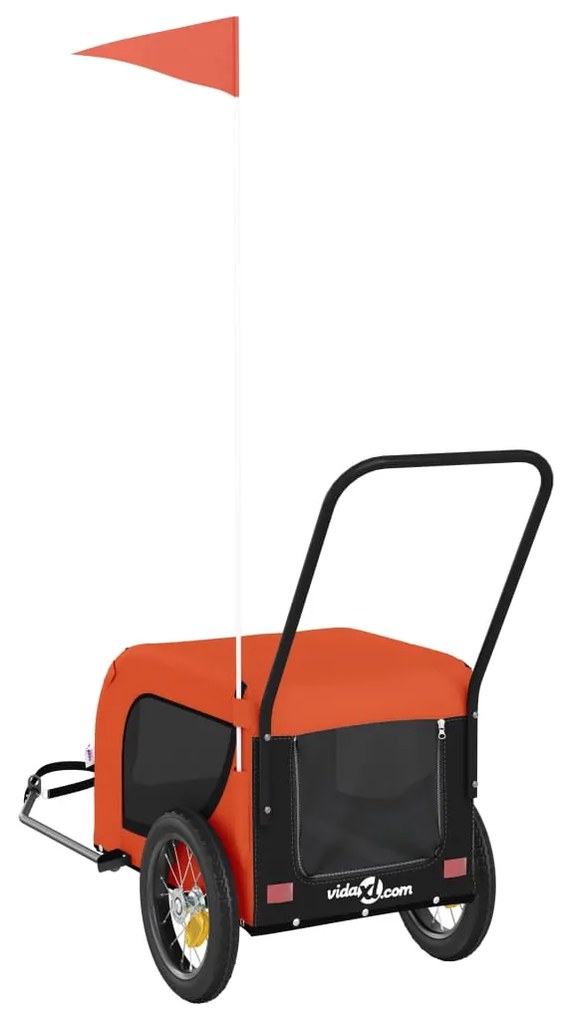Reboque bicicleta p/ animais tecido oxford/ferro laranja/preto