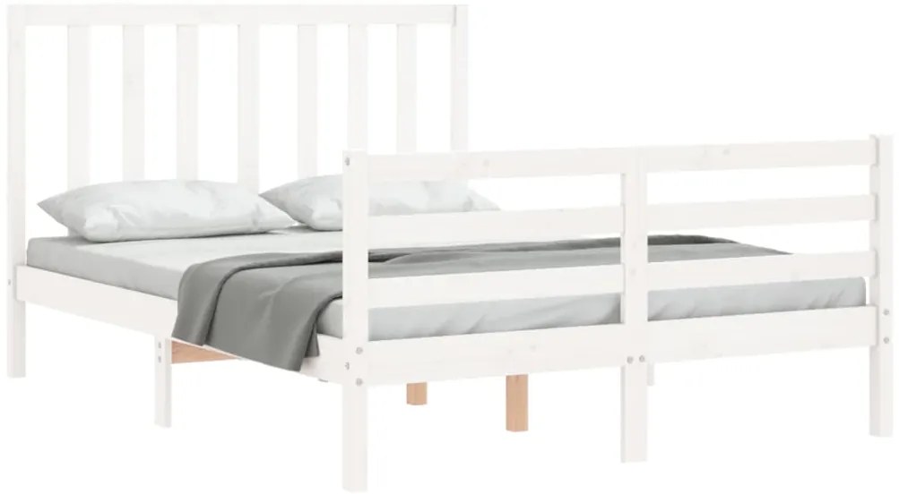Estrutura de cama de casal c/ cabeceira madeira maciça branco