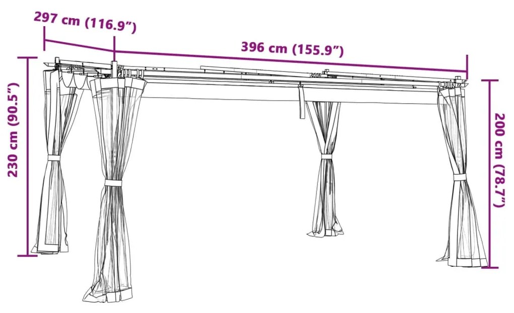 Gazebo com paredes de malha 4x3 m aço creme