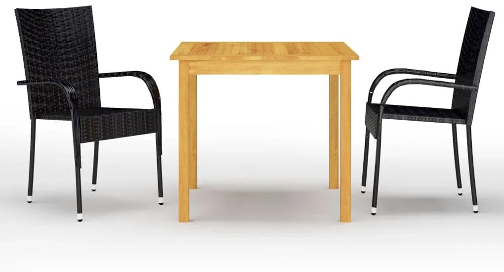 vidaXL 3 pcs conjunto de jantar para jardim preto