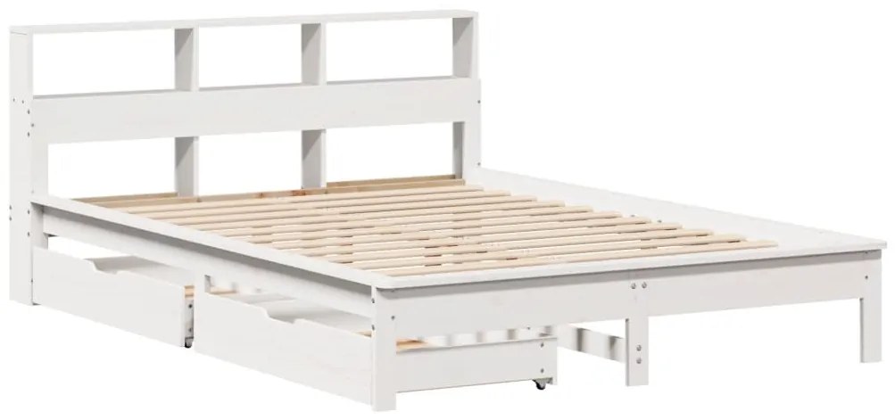 Cama com estante sem colchão 140x200 cm pinho maciço branco
