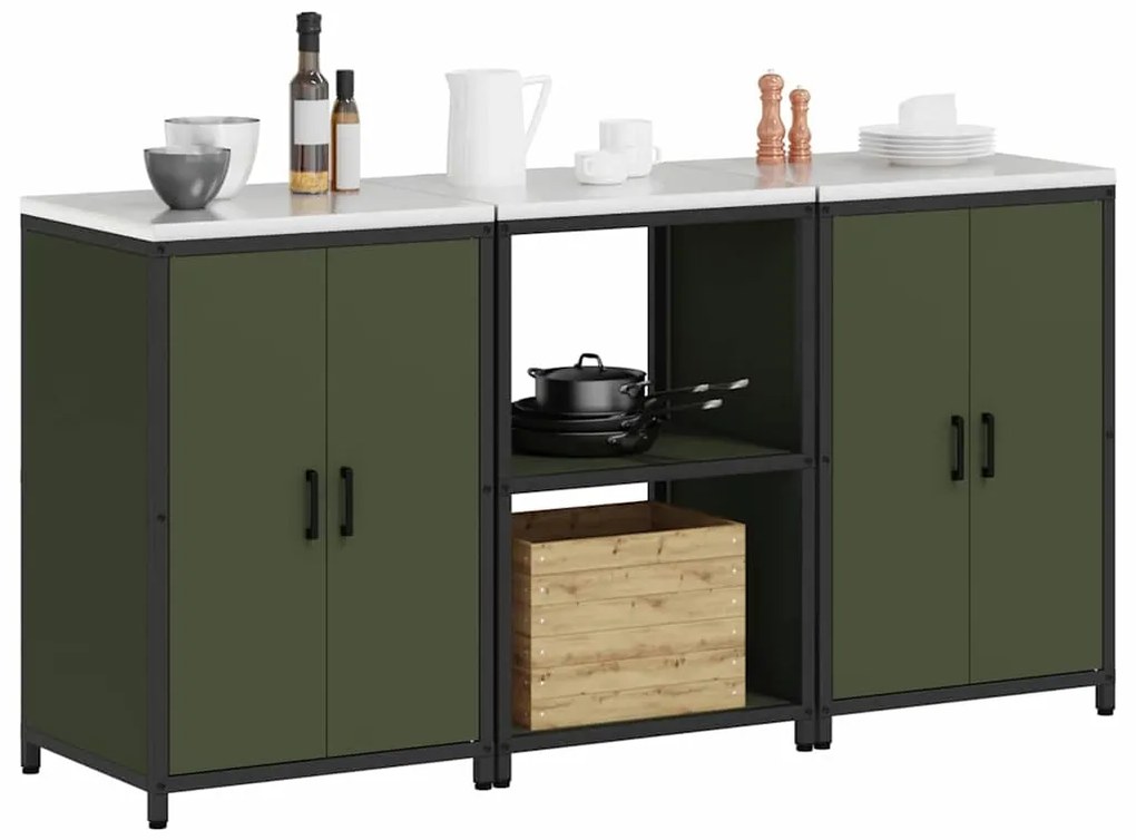 Conjunto de Armazenamento de Cozinha 3 pcs Verde Oliva
