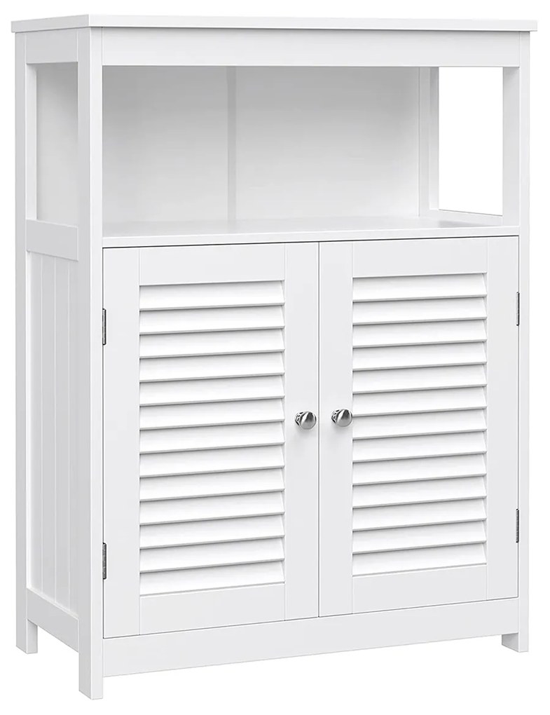 Organizador de armário de chão de banheiro de madeira VASAGLE, armário de cozinha independente, com portas de veneziana dupla, branco BBC40WT