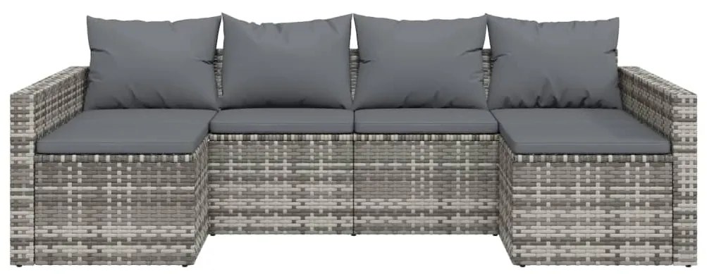 2 pcs conjunto lounge de jardim c/ almofadões vime PE cinzento