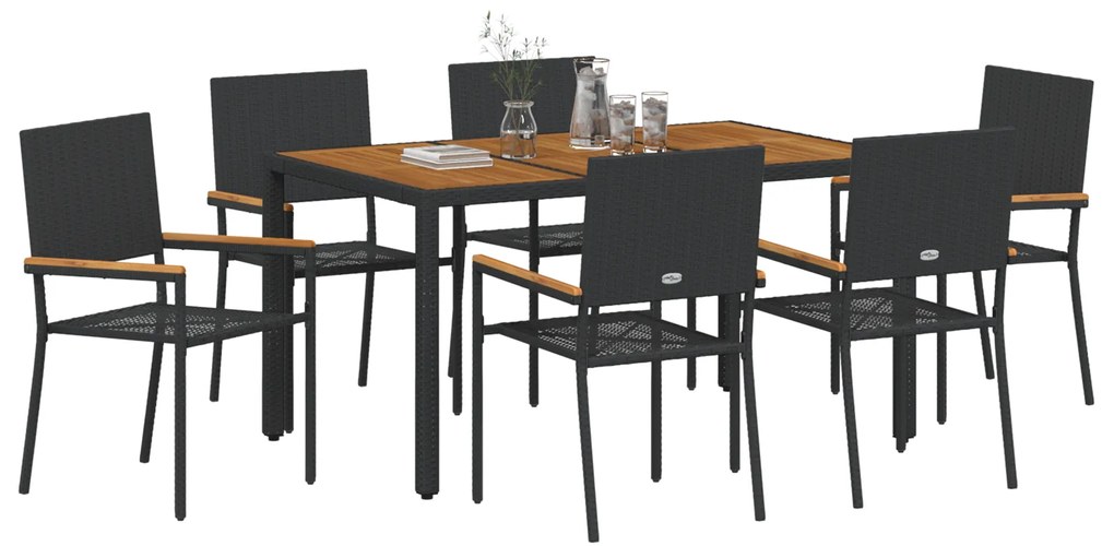 Conjunto de Jantar de Jardim vidaXL 7 Peças Preto em Rattan Poly