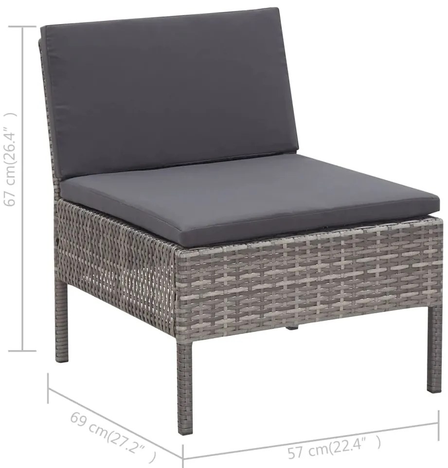 Conjunto lounge de jardim c/ almofadões 3 pcs vime PE cinzento