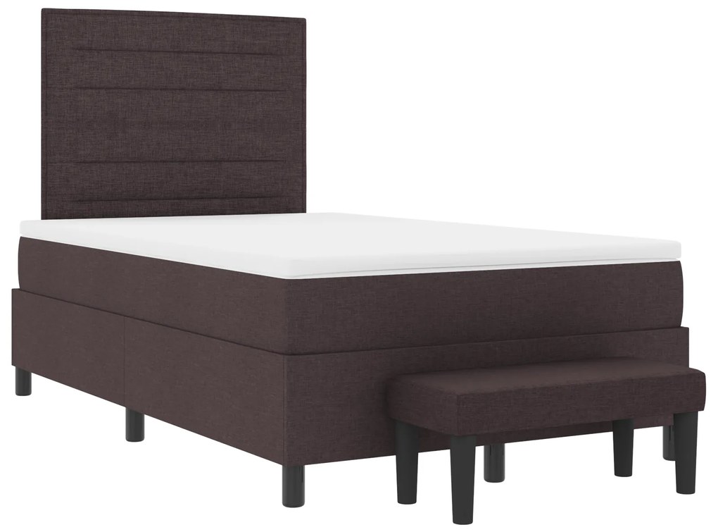 Cama Box com Colchão e Banco Castanho Escuro 120x190 cm Tecido