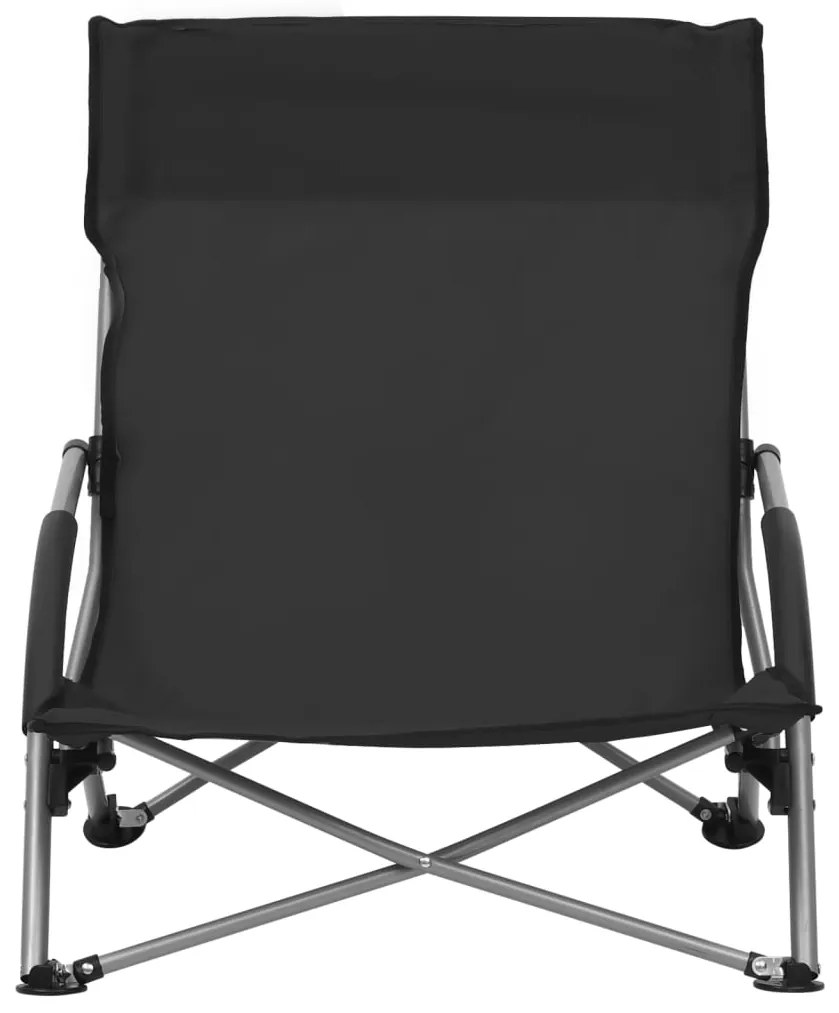 Cadeiras de praia dobráveis 2 pcs tecido preto
