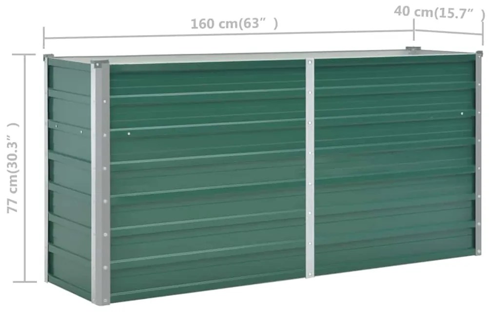 Canteiro elevado de jardim aço galvanizado 160x40x77 cm verde