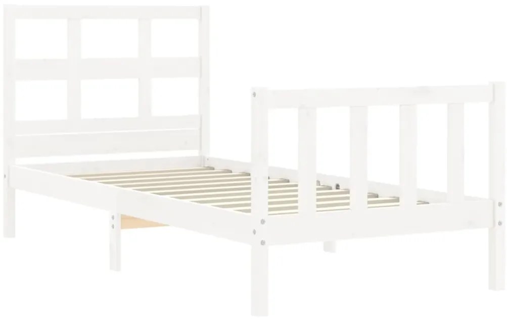 Estrutura cama de solteiro c/ cabeceira madeira maciça branco