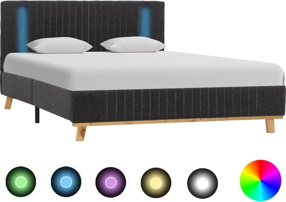 Estrutura de cama com LED 120x200 cm tecido cinzento-escuro