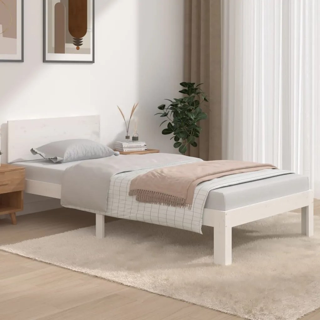 Estrutura de cama solteiro 90x190 cm madeira maciça branco