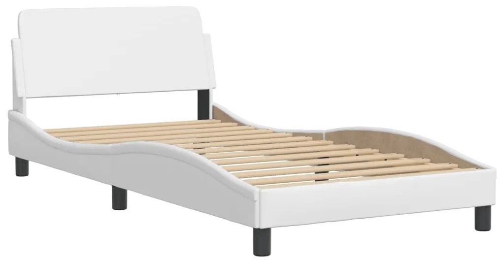 Estrutura cama c/ luzes LED 100x200 cm couro artificial branco