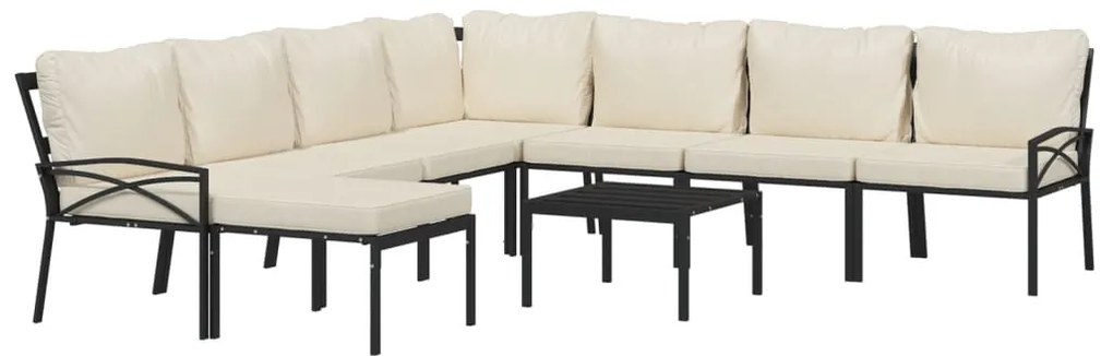 9 pcs conjunto lounge de jardim aço c/ almofadões areia
