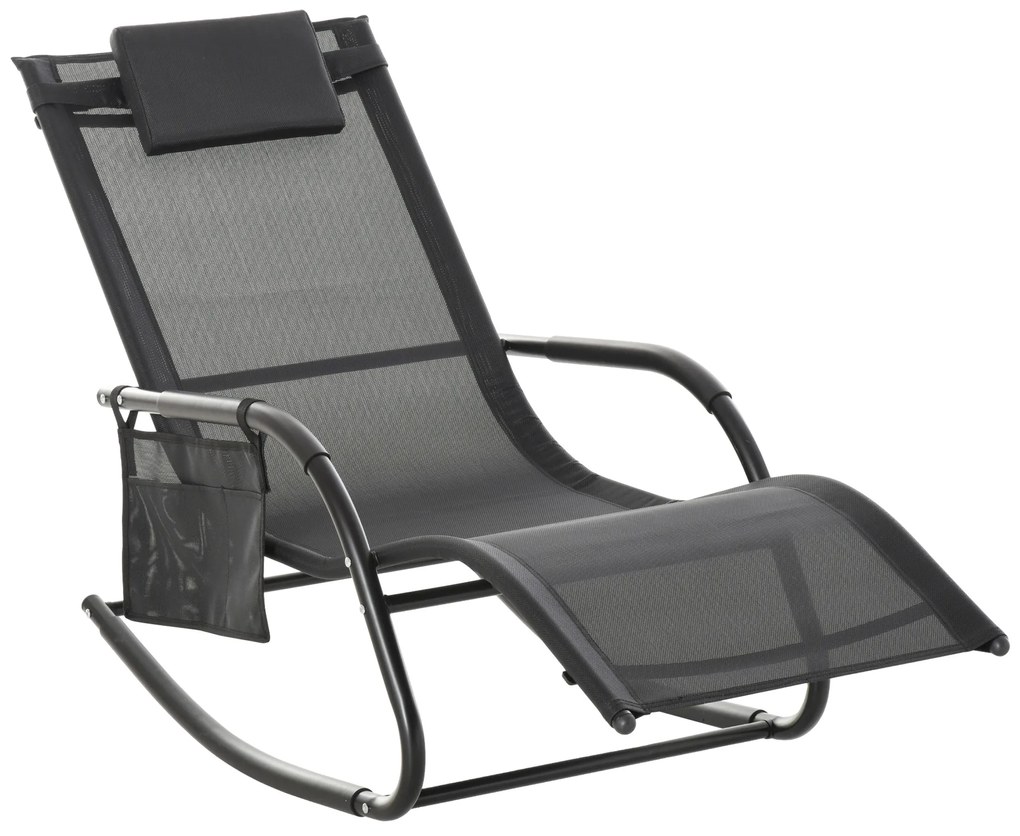 Outsunny Espreguiçadeira Baloiço de Exterior com Apoio de Cabeça Acolchoado e Bolso Lateral 150x62x88 cm Preto
