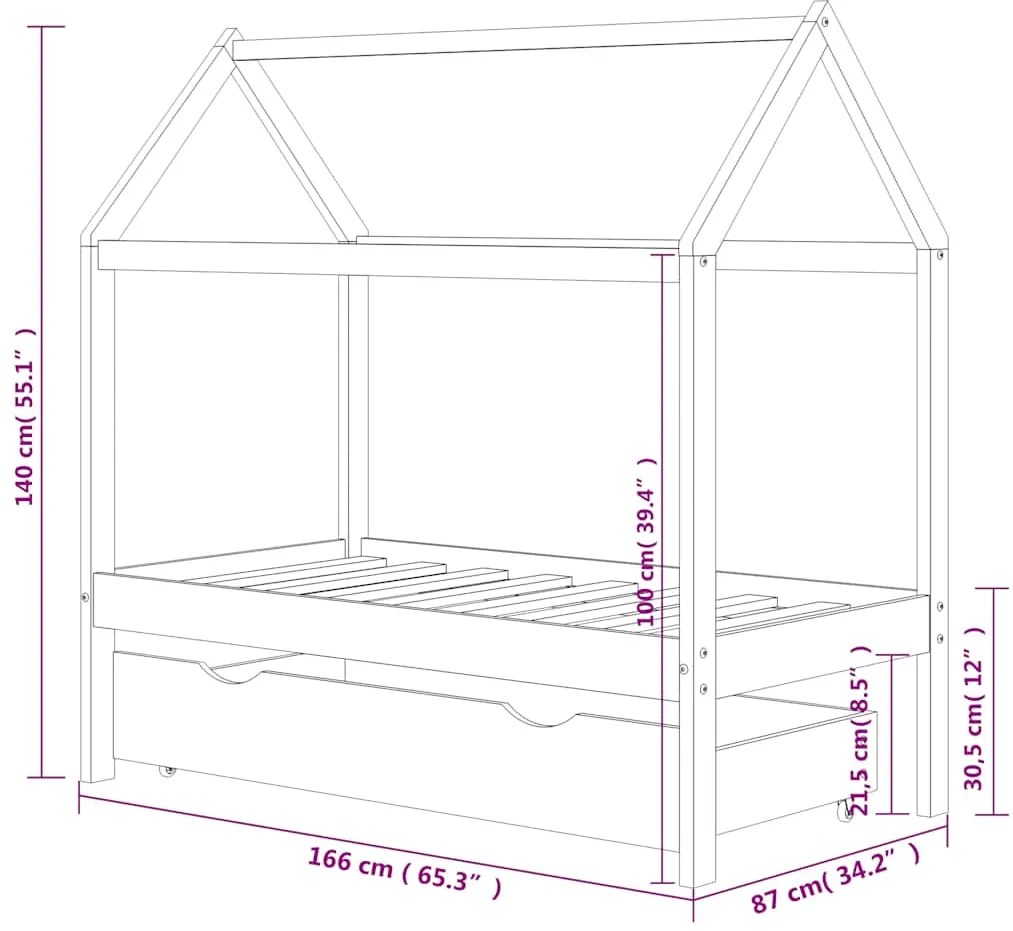 Estrutura de cama para crianças c/ gaveta 80x160cm pinho maciço