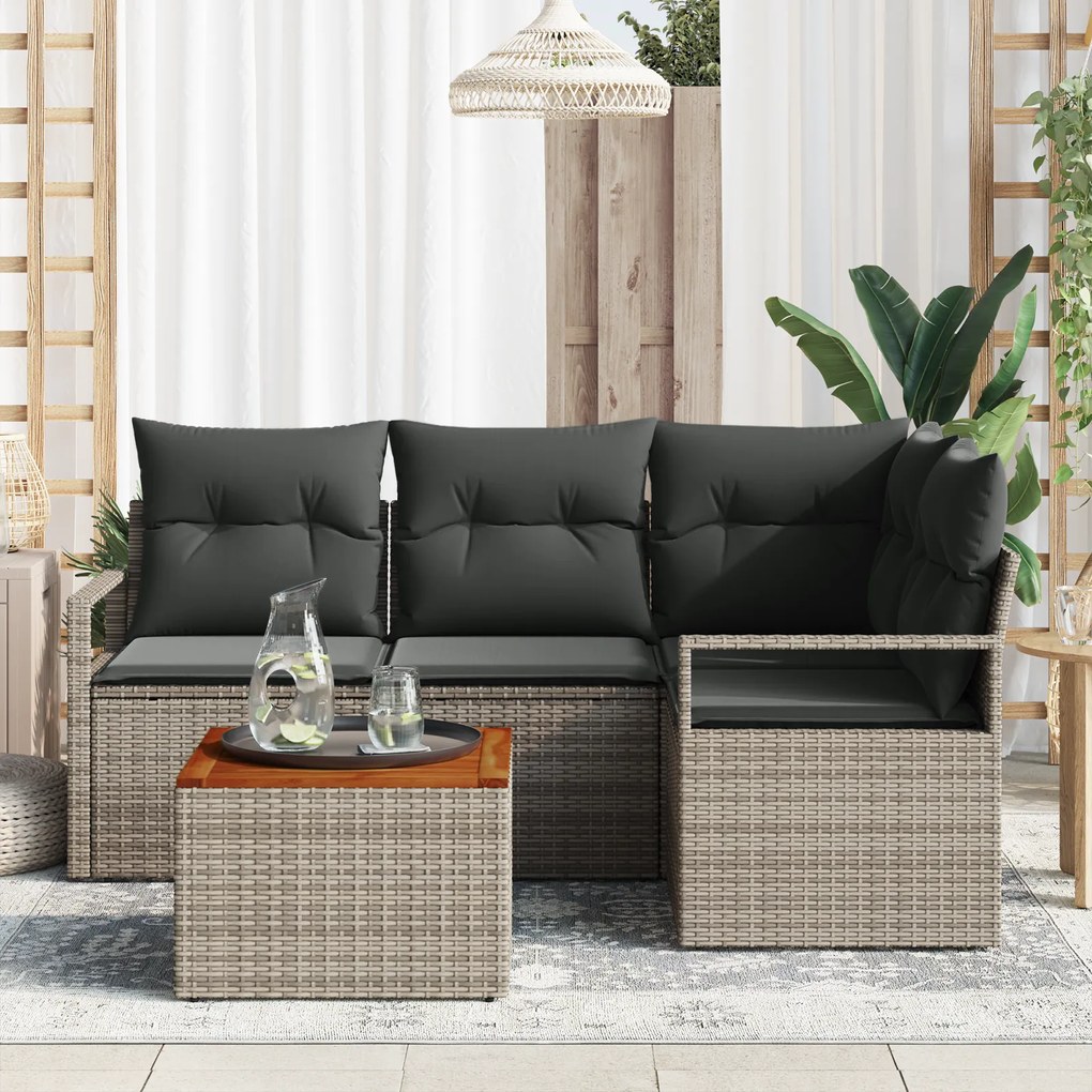 Conjunto de Sofás de Jardim de 5 Peças com Almofadas Cinzas de Rattan