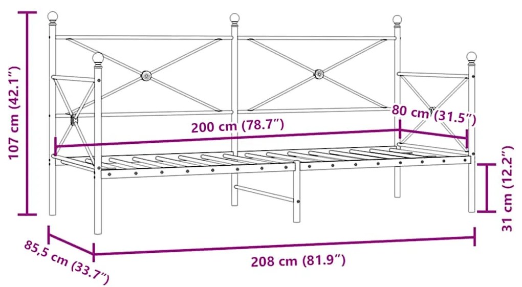 Cama de Dia sem Colchão 80x200 cm aço branco
