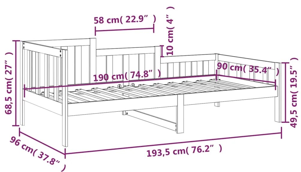 Sofá-cama 90x190 cm madeira de pinho maciça branco