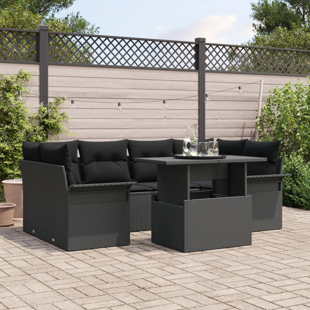Conjunto de Sofá Jardim vidaXL de 7 peças com Almofadas Rattan PE Pret