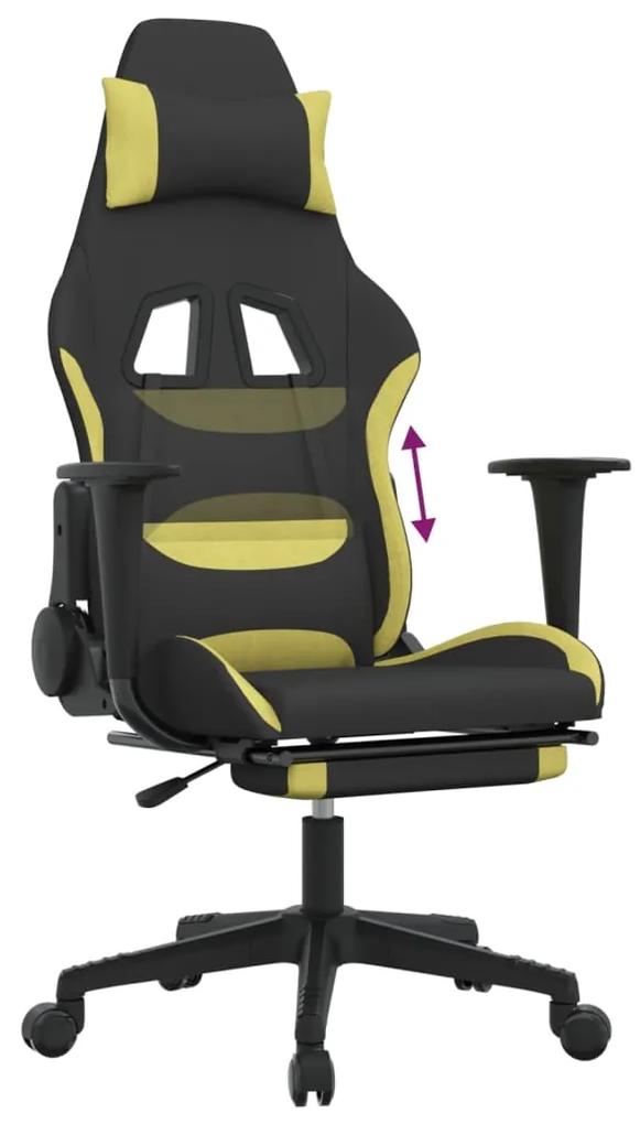 Cadeira Gaming Reclinável com Apoio de Pés em Tecido - Preto/Verde - D