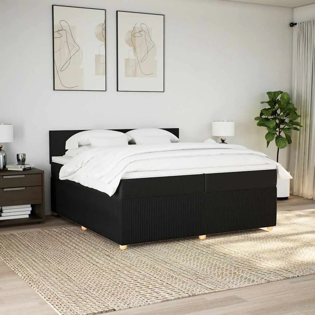 Cama com molas/colchão 200x200 cm tecido preto