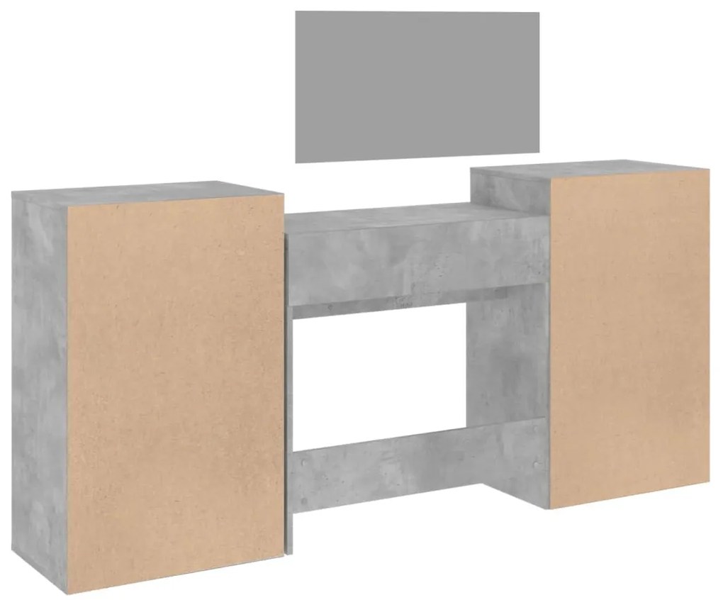 Conj. de toucador 4 pcs derivados de madeira cinzento cimento