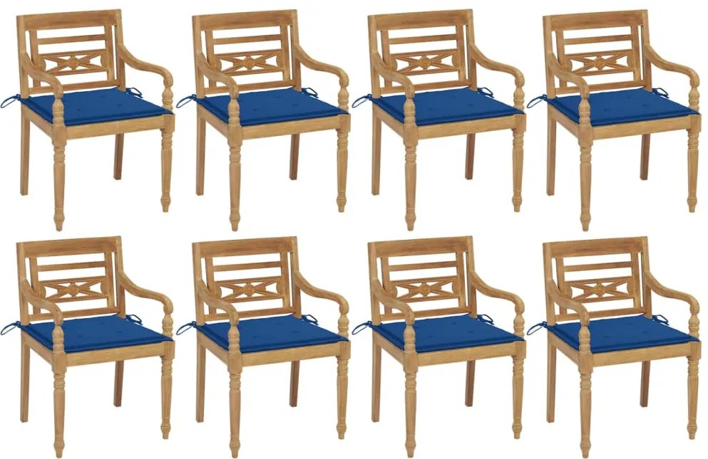 vidaXL Cadeiras Batávia com almofadões 8 pcs madeira de teca maciça