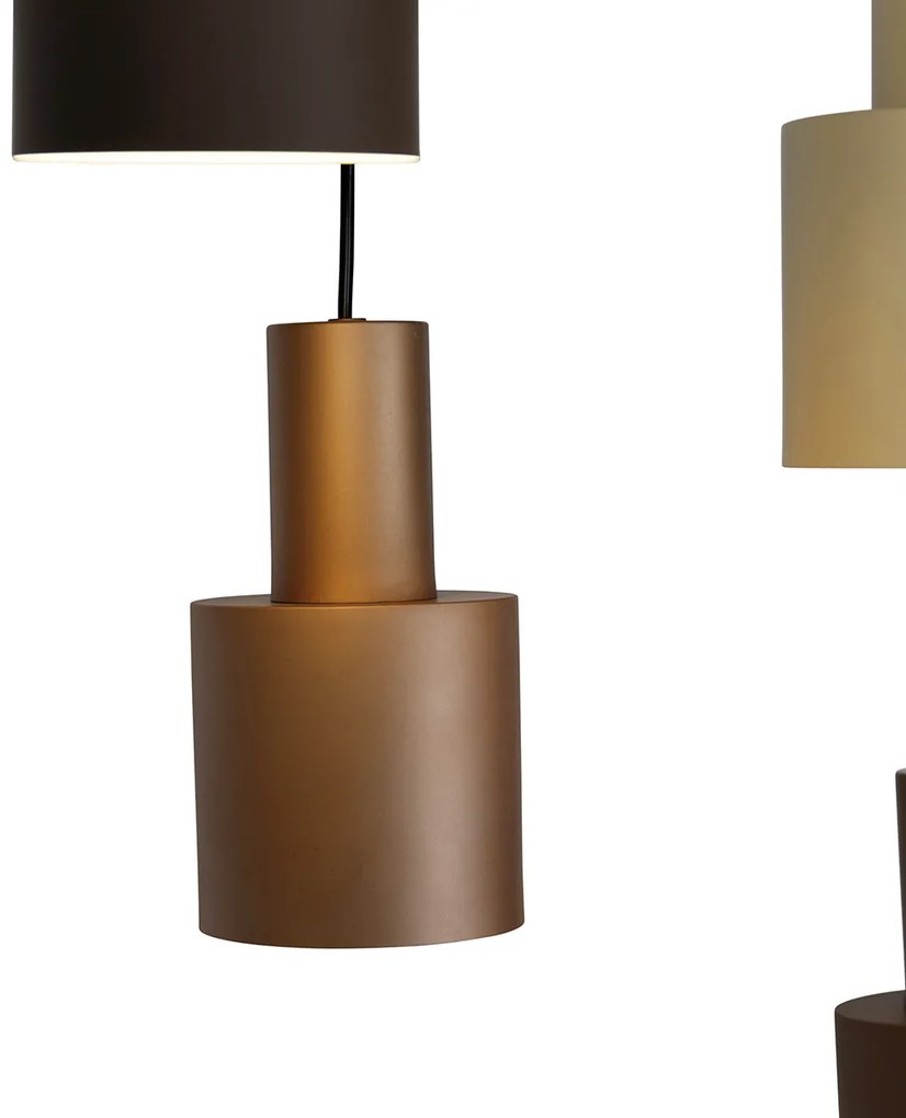 Candeeiro suspenso bronze com taupe e bege 6 luzes - Ans Moderno