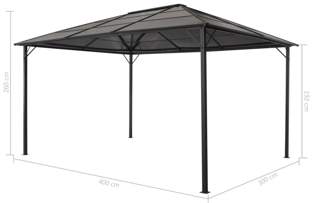 Gazebo com telhado alumínio 4x3x2,6 m preto