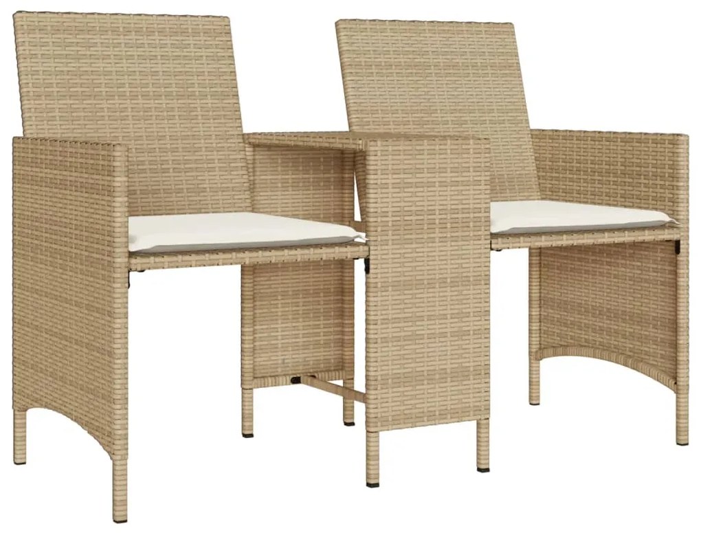 Sofá de jardim de 2 lugares com mesa e bancos vime PE bege