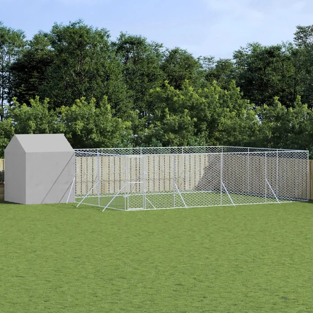 vidaXL Canil de exterior com teto 10x6x2,5 m aço galvanizado prateado