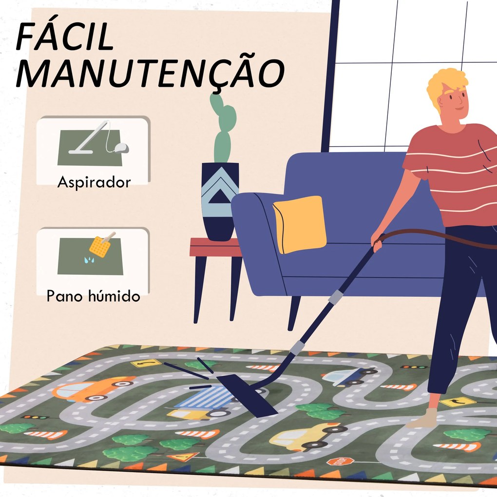 Tapete para Crianças Tapete Infantil com Desenho de Estrada e Antiderrapante 230x160 cm Verde