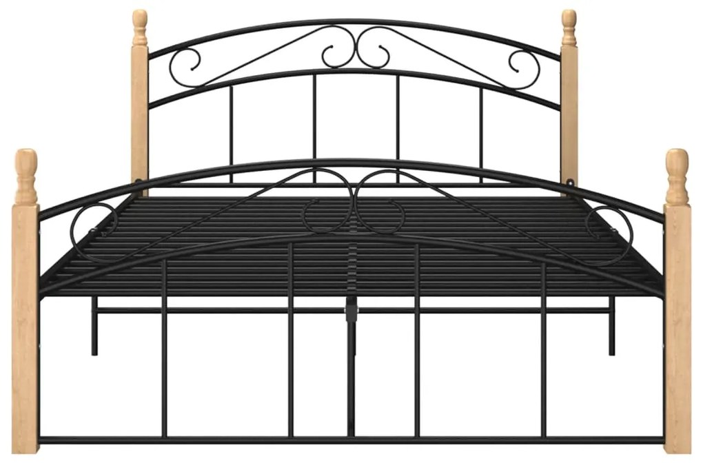 Estrutura de cama 140x200cm metal/madeira carvalho maciça preto